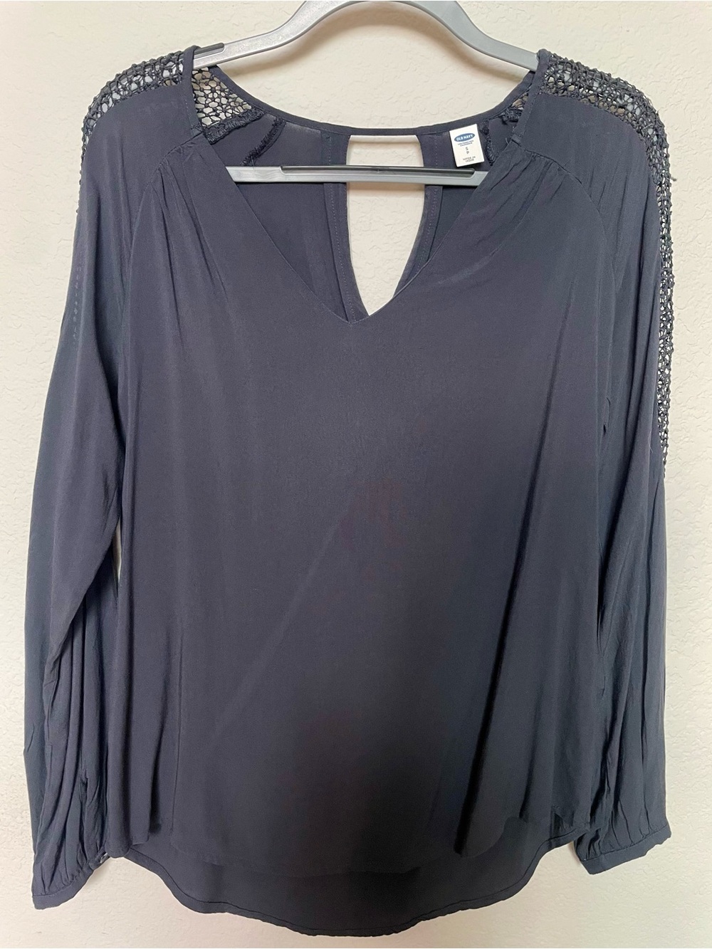 Old Navy Dark Charcoal Crochet-Trim V-Neck Blouse